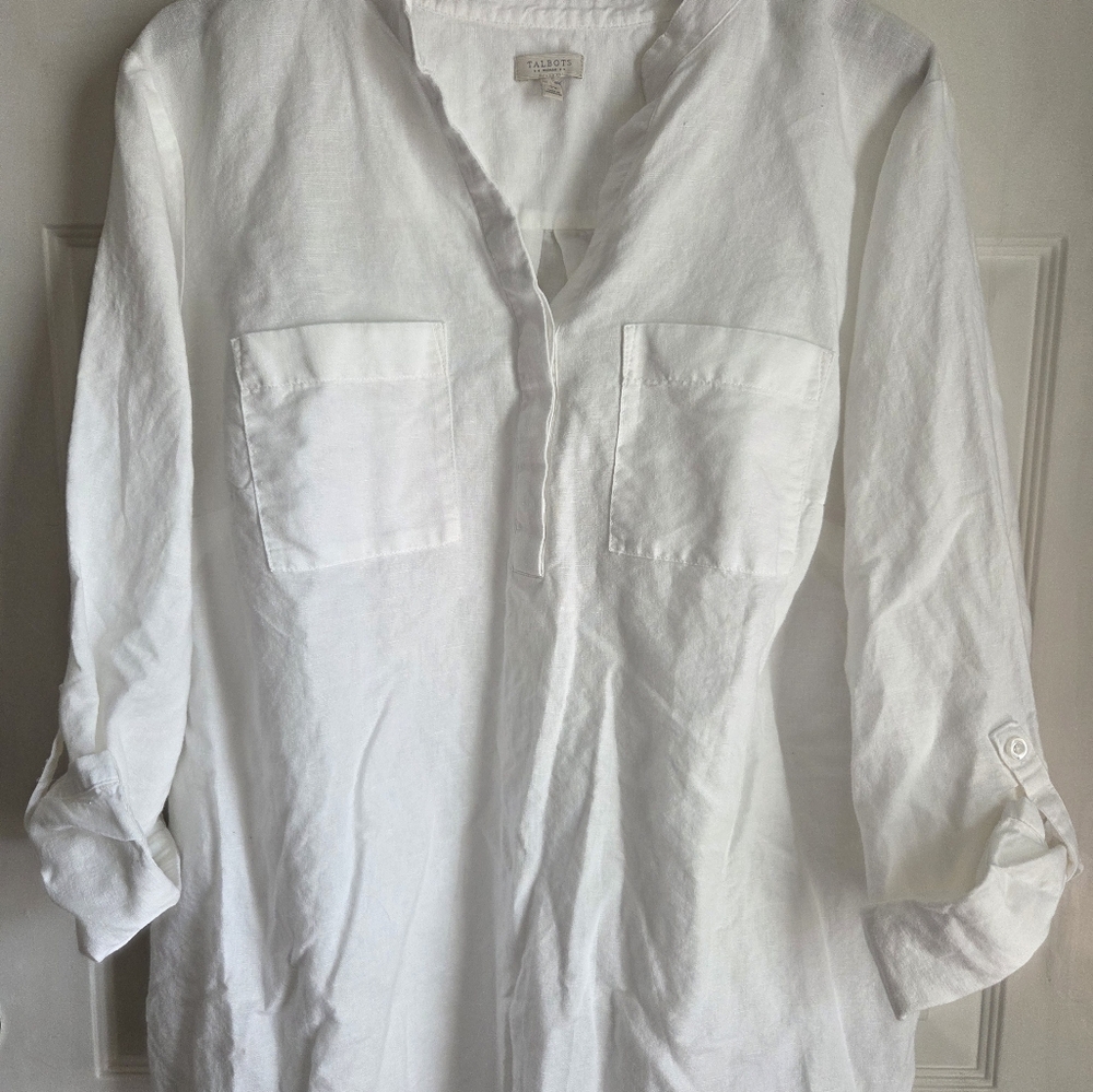 Talbots white linen blouse - Picture 3 of 7